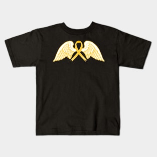 Yellow Awareness Ribbon with Angel Wings 2 Kids T-Shirt